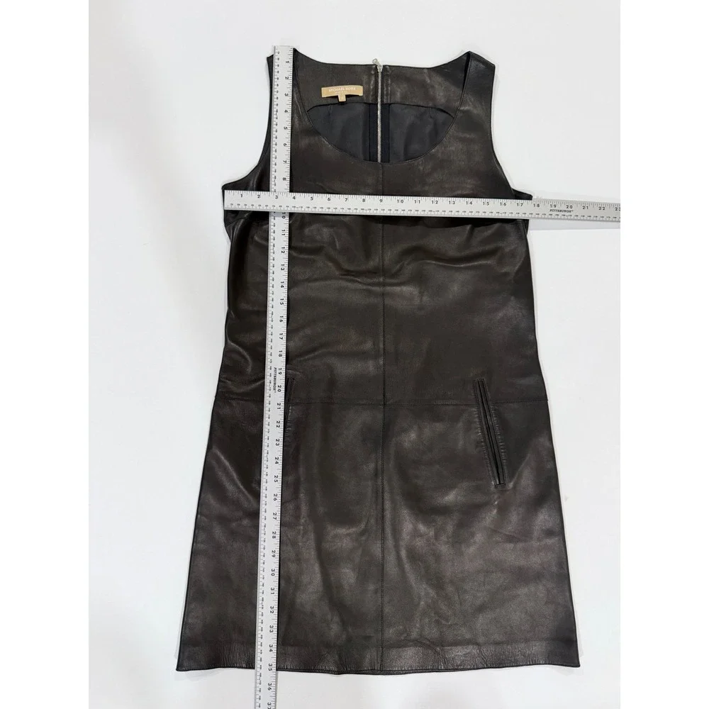 Michael Kors Collection  Black Leather Shift Dress Size 10 Made in Italy Y2K
